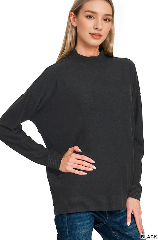 Viscose Mock Neck Exposed Seam Sweater SI-28686