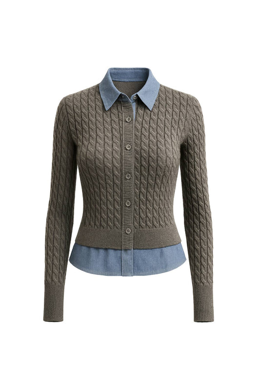 Rivir Josette Mixed Media Cable Knit Cardigan