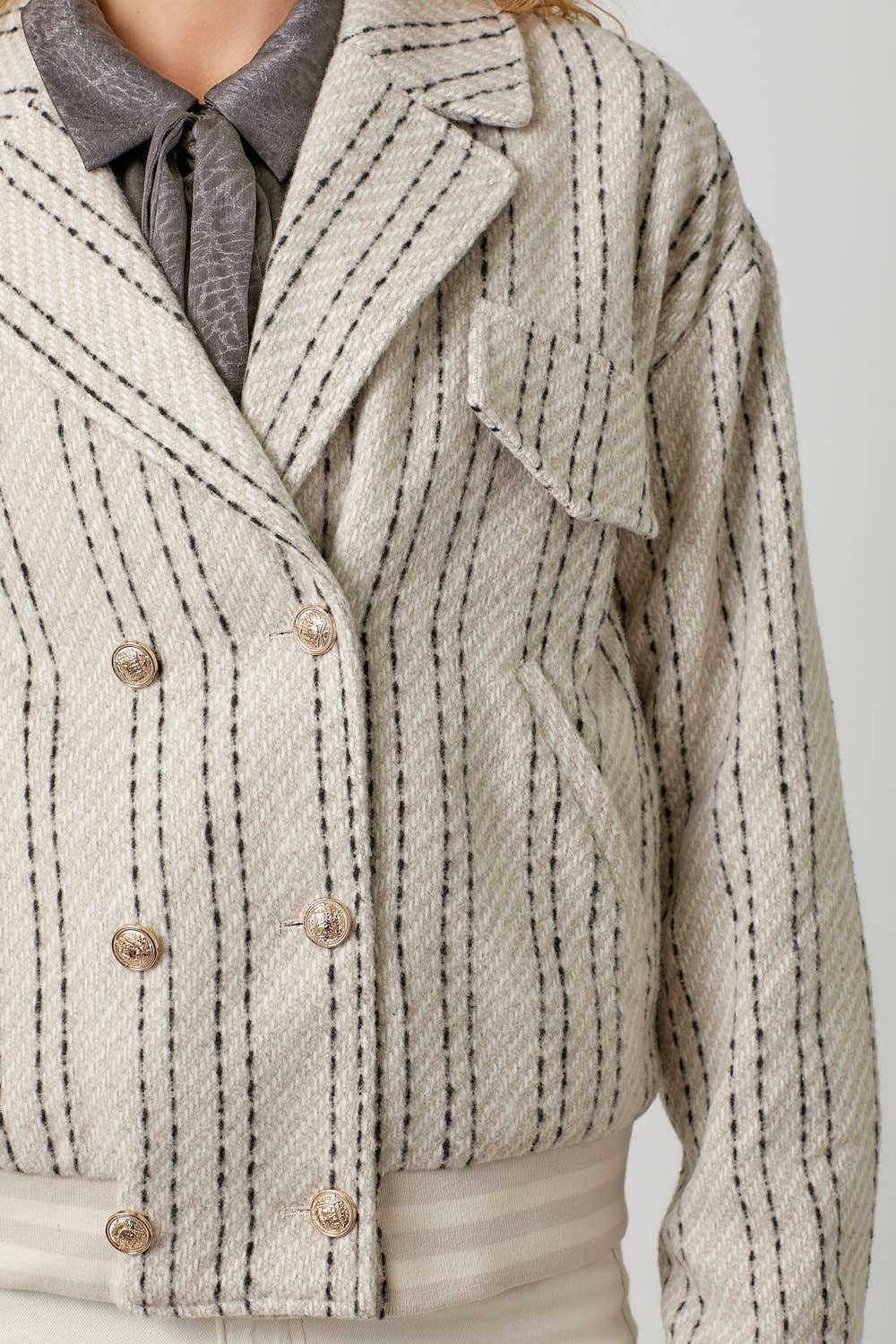 Mystree Stripe Bomber Jacket