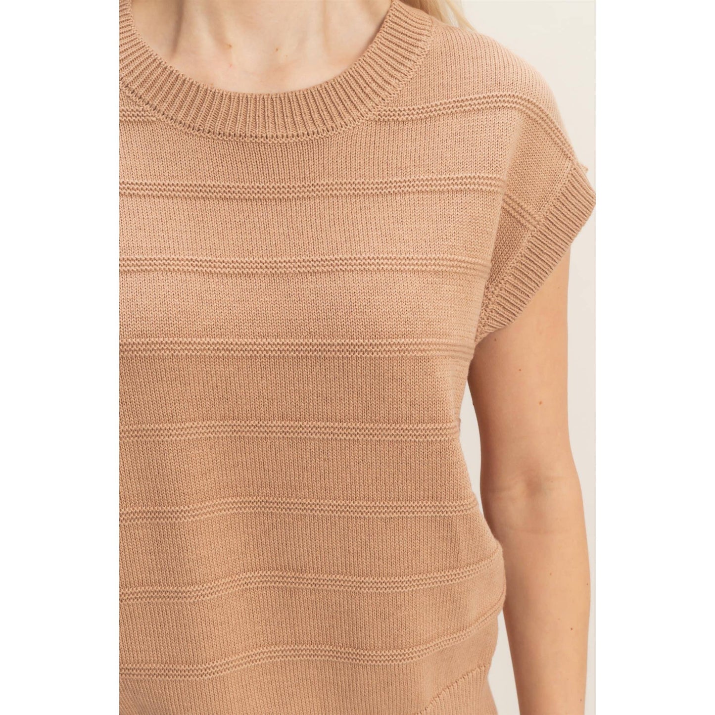 Textured Round Neck Dolman Sleeve Top