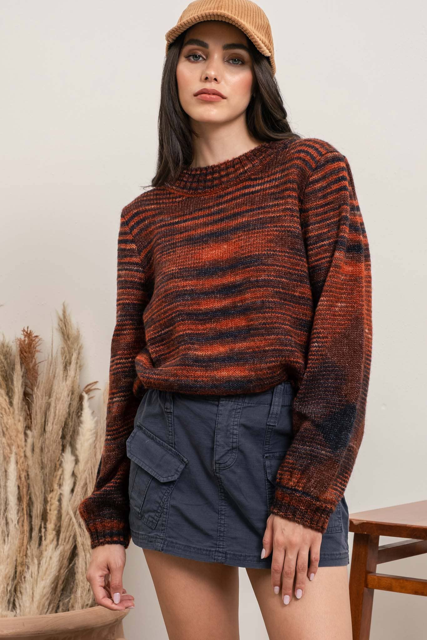 MOON RIVER MULTI-COLORED HEATHER KNIT SWEATER