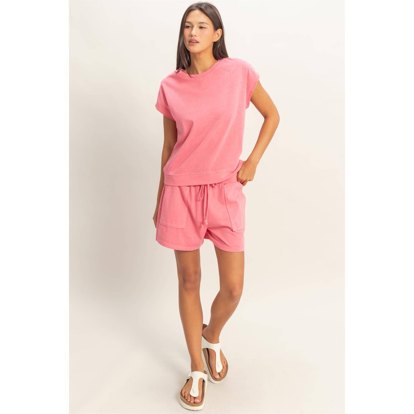 Sleeveless Crew Neck Top and Shorts Set