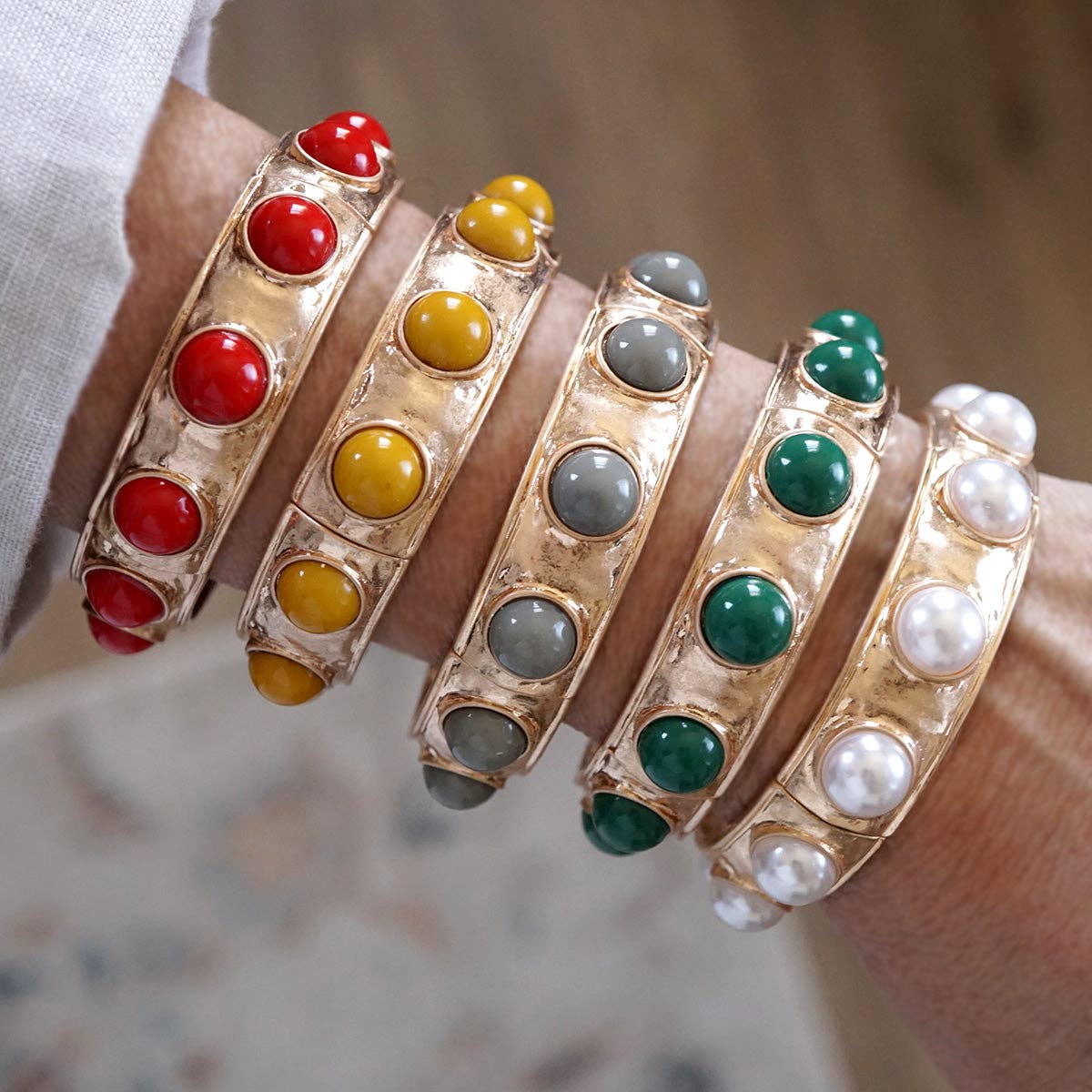 Eternity Statement Bangle Gold Tone Red Blue Brown Green Black Pearl