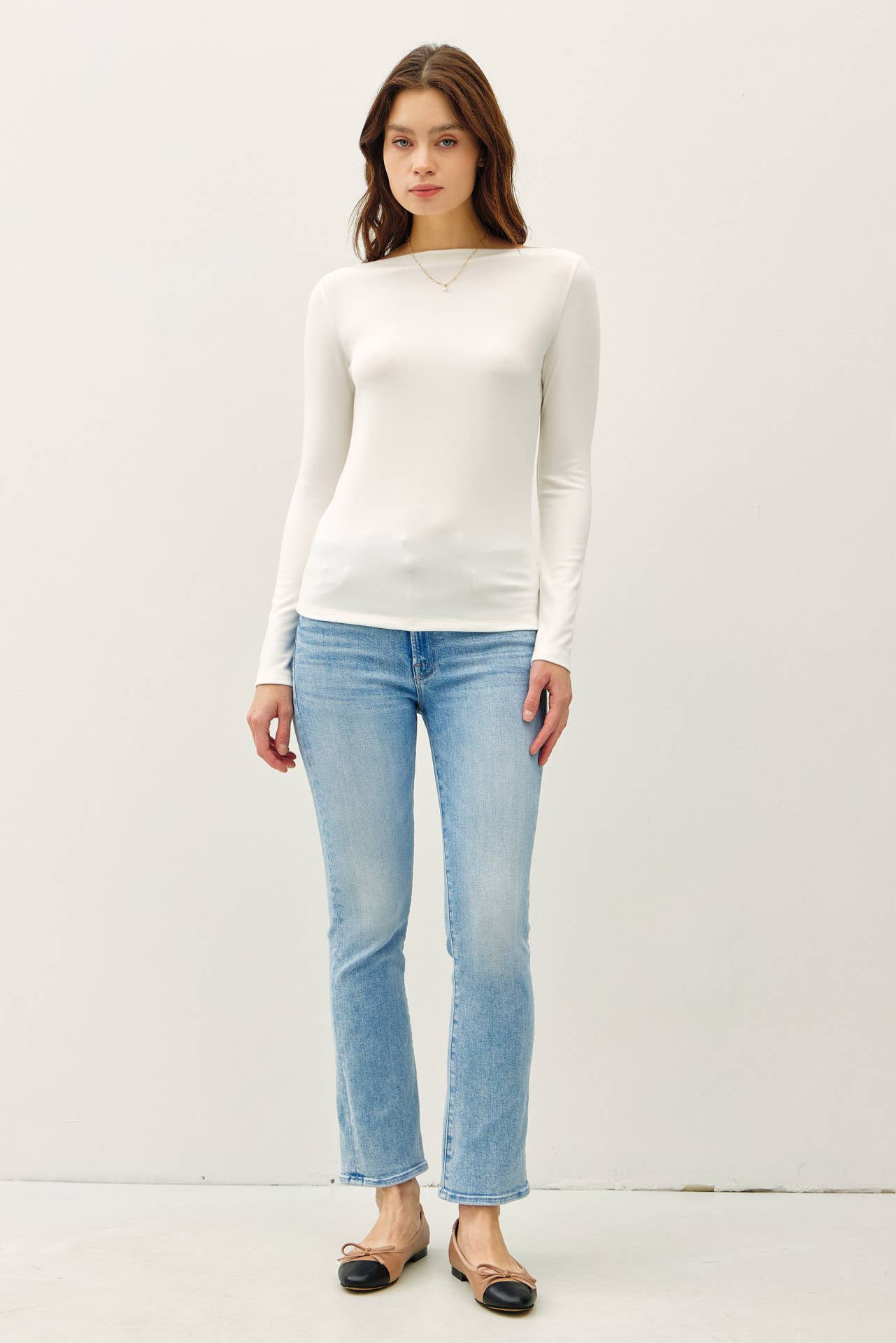BASIC BOAT NECK LONG SLEEVE KNIT TOP