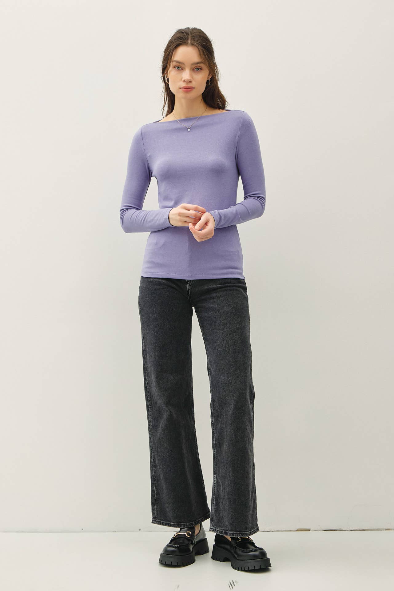 BASIC BOAT NECK LONG SLEEVE KNIT TOP