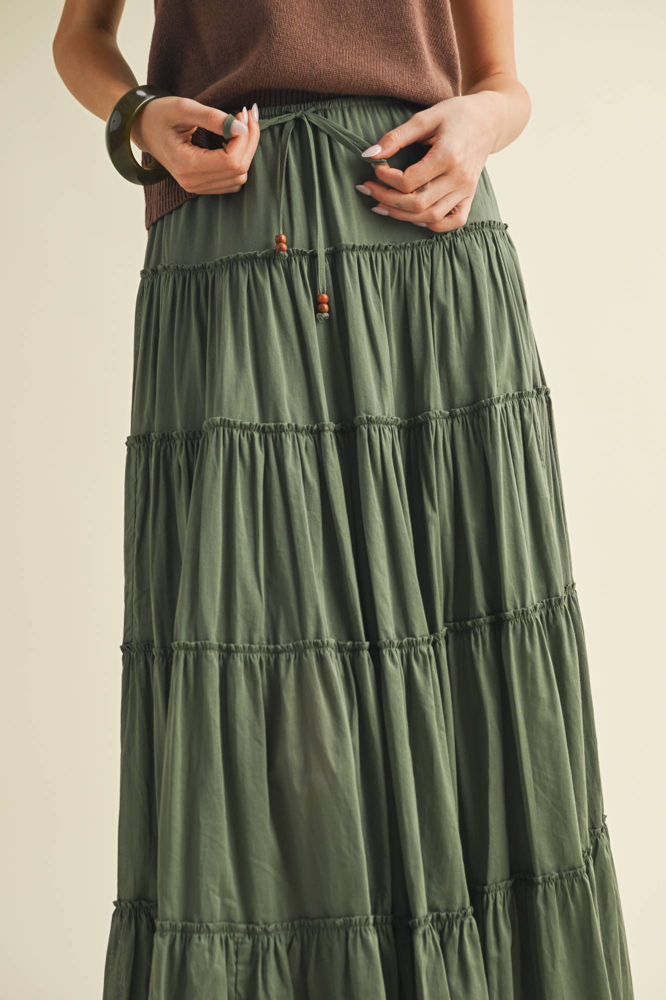 MUSTARD SEED DRAWSTRING DETAIL TIERED MAXI SKIRT