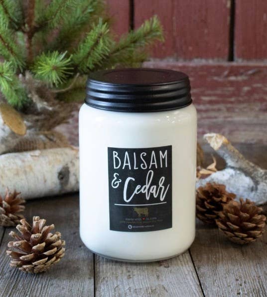 26 oz Farmhouse Jar Christmas Candle: Balsam & Cedar