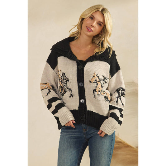 Horse Graphic Cardigan Sweater By Veveret