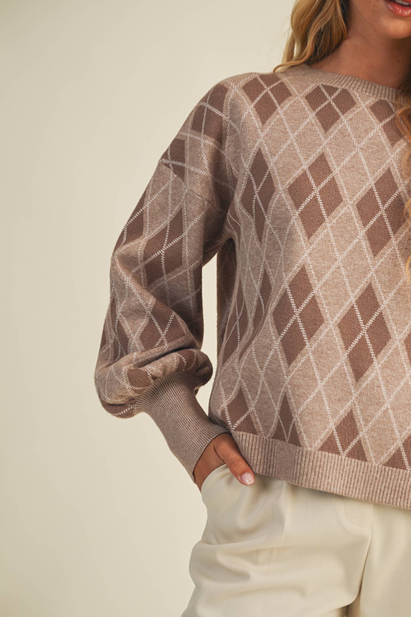 MUSTARD SEED ARGYLE PATTERN SWEATER TOP