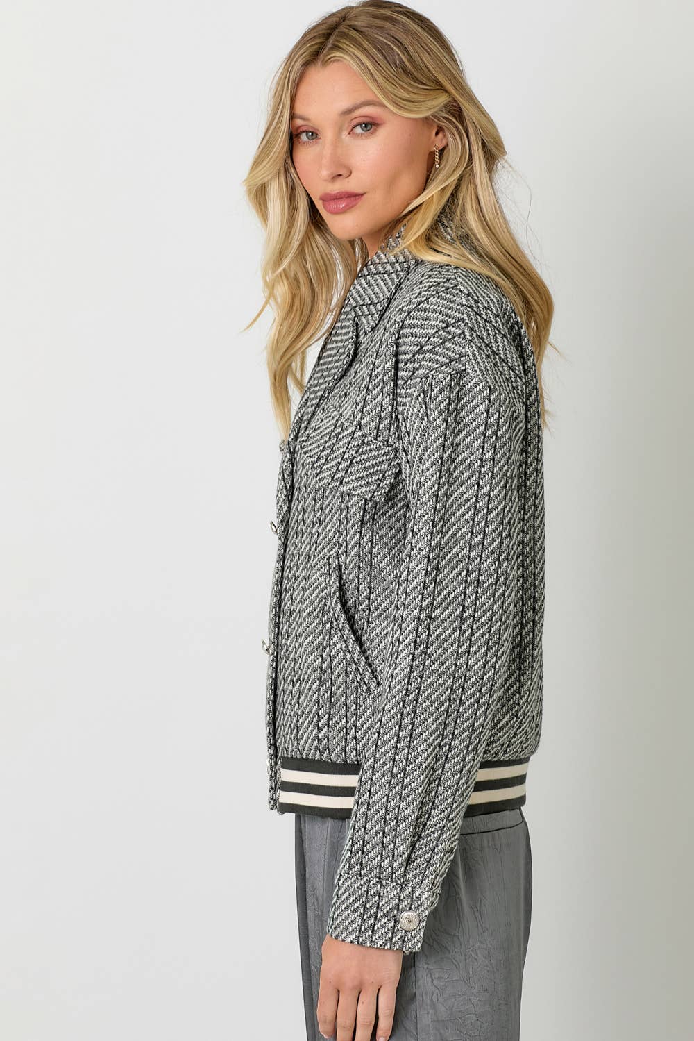 Mystree Stripe Bomber Jacket