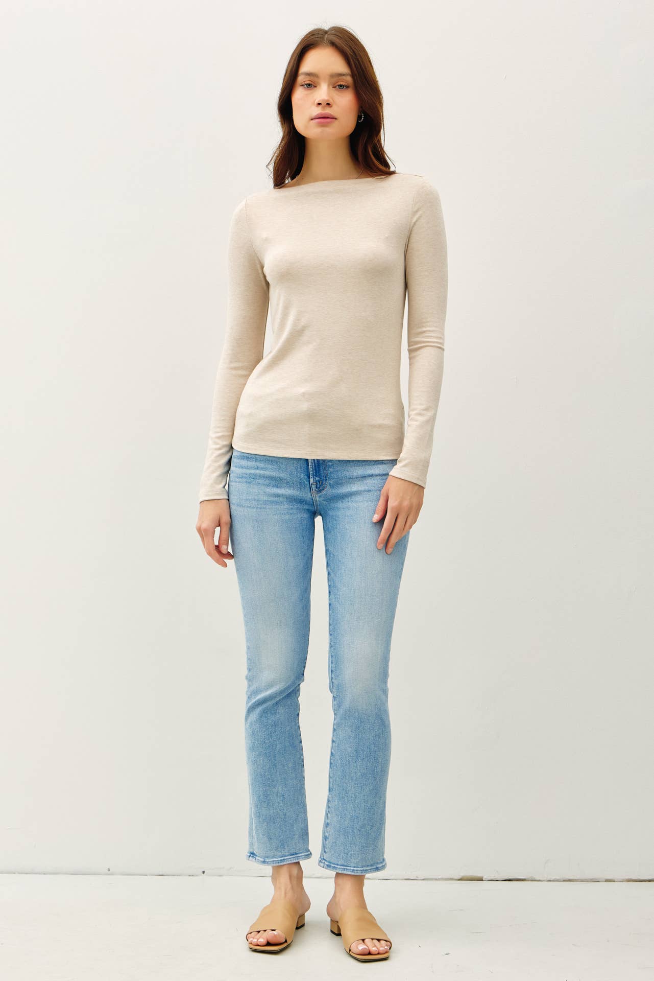 BASIC BOAT NECK LONG SLEEVE KNIT TOP