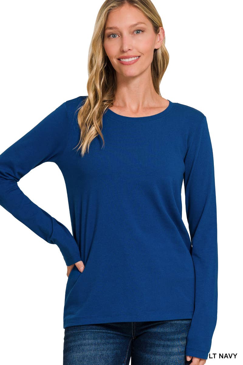 Cotton Crew Neck Long Sleeve Shirt
