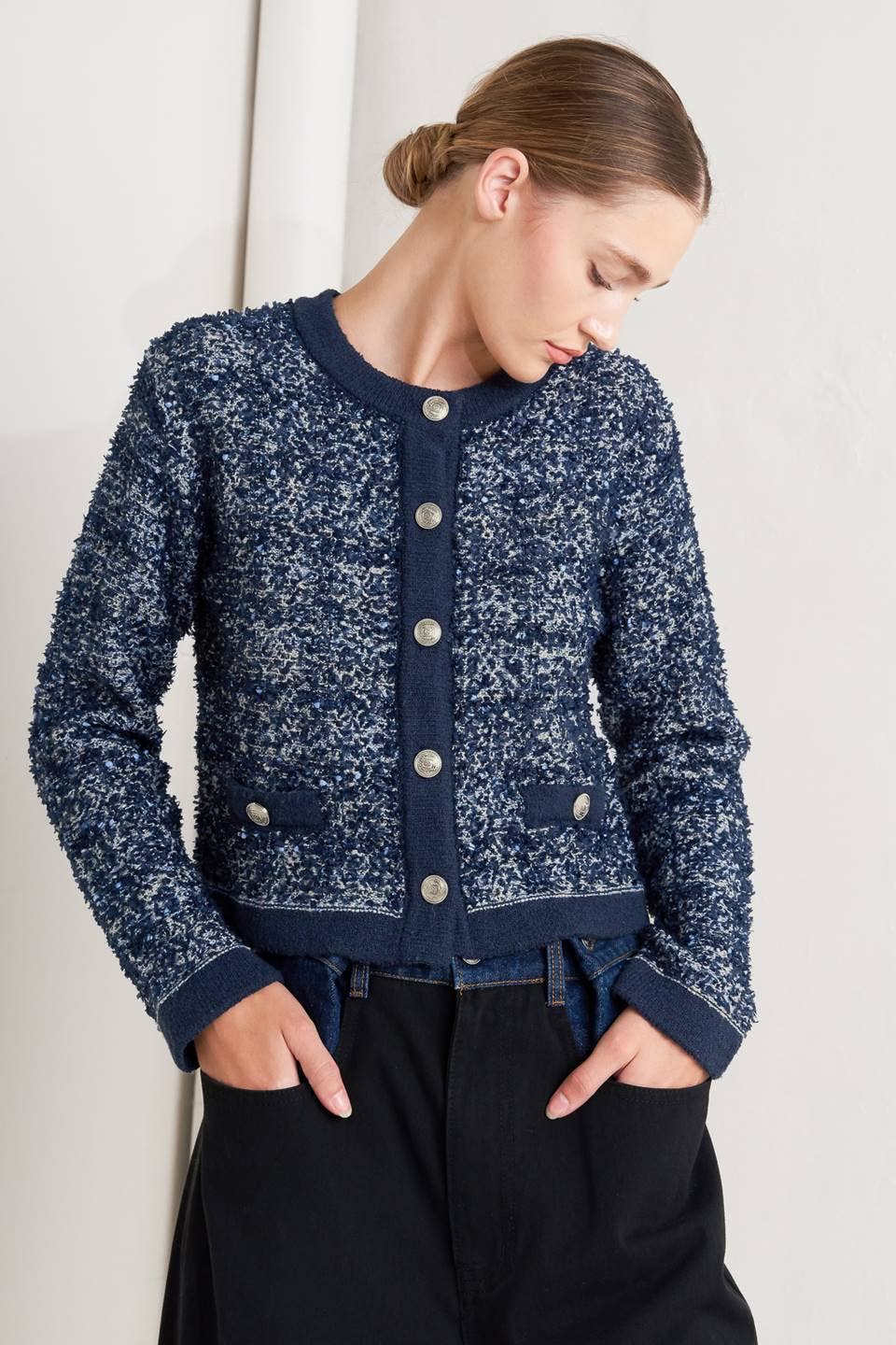 Flying Tomato sweater knit cardigan - FSW1368 BLUE MULTI