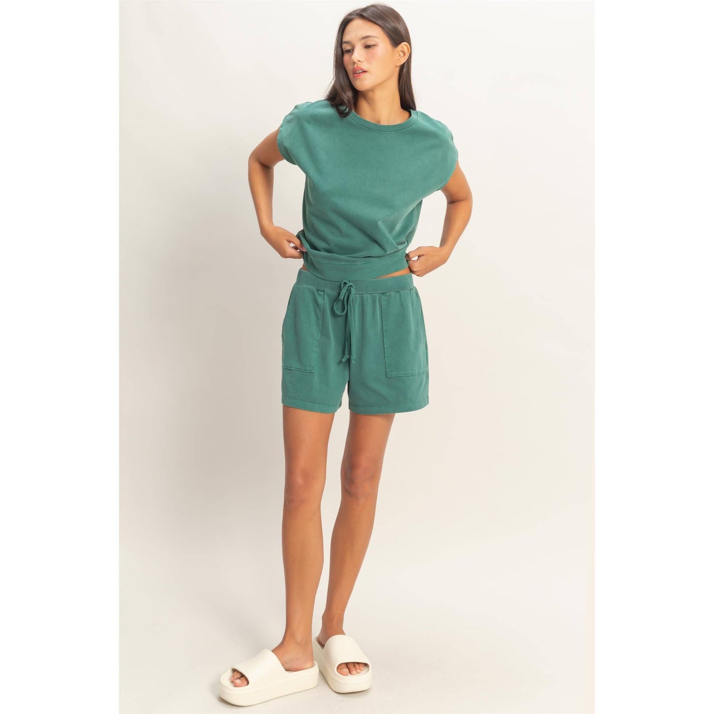 Sleeveless Crew Neck Top and Shorts Set