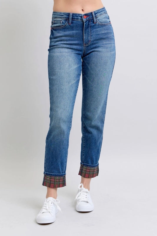Judy Blue MR Plaid Print Cuff BF 88877REG