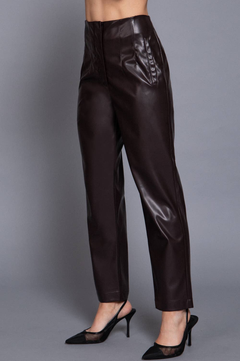 High Waist Slim Fit Faux Leather Long Pants