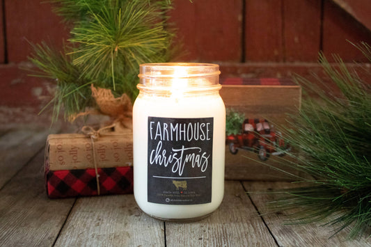 13 oz Mason Jar Christmas Candle: Farmhouse Christmas