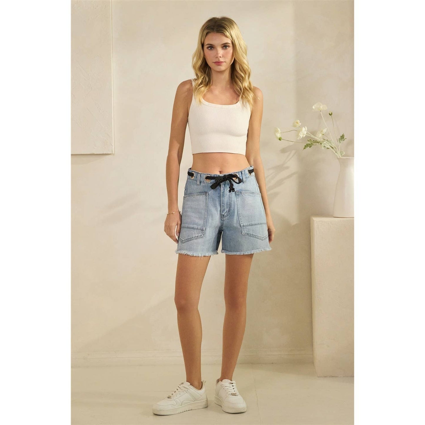 Denim Shorts with Drawcord Waist Detail by Veveret