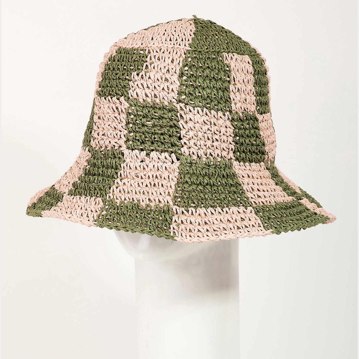 Straw Braided Checkered Bucket Hat