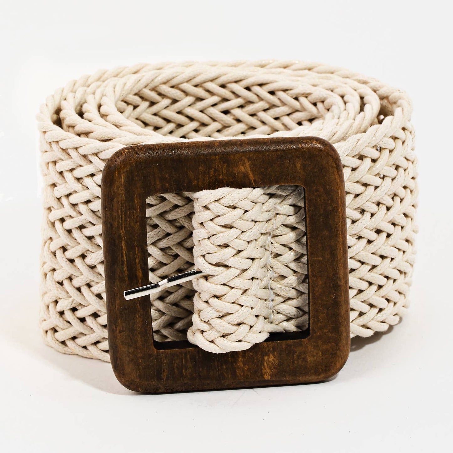 Wooden Square Buckle Braided Belt