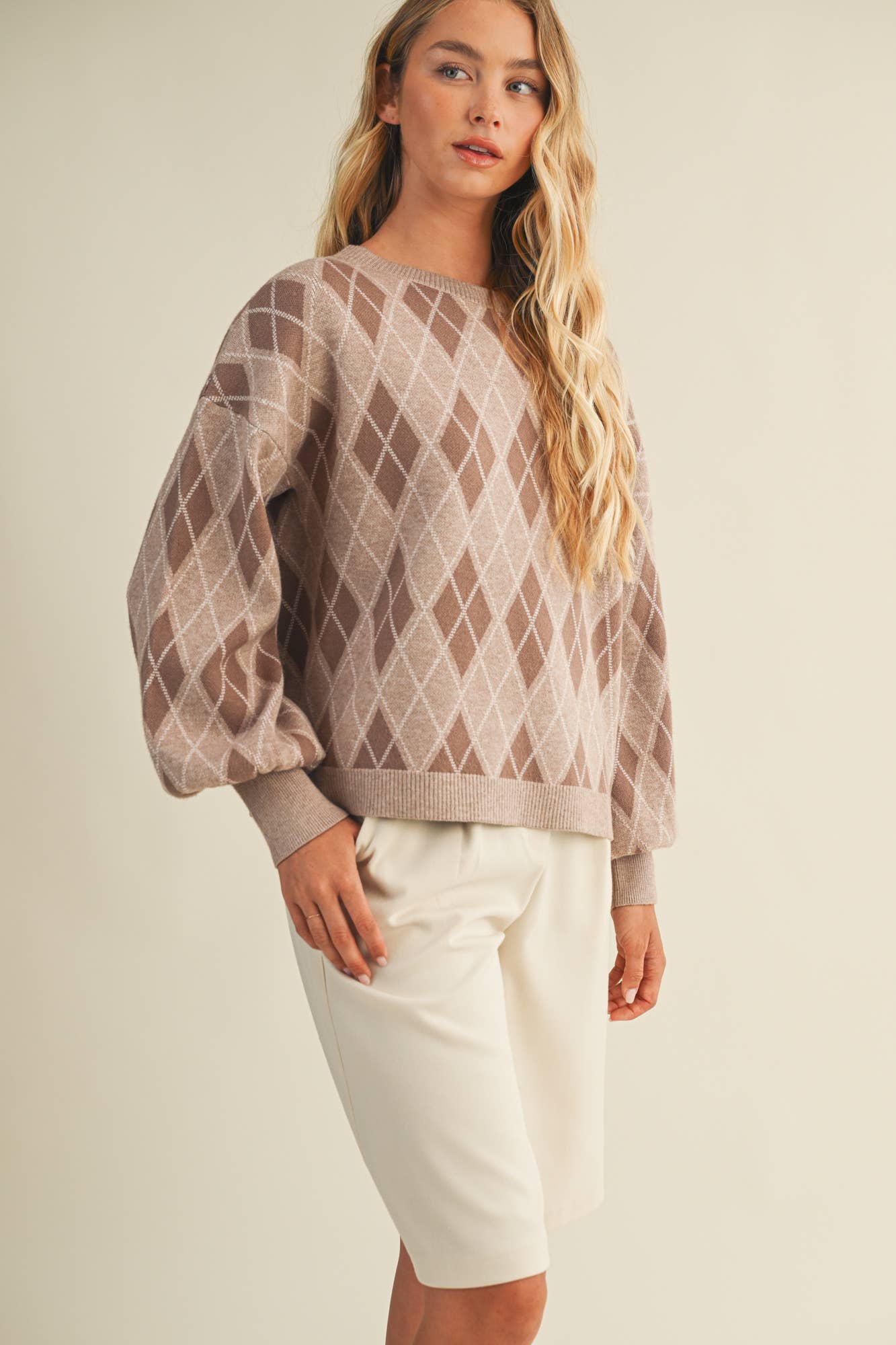 MUSTARD SEED ARGYLE PATTERN SWEATER TOP