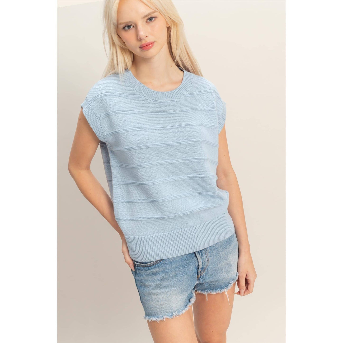 Textured Round Neck Dolman Sleeve Top