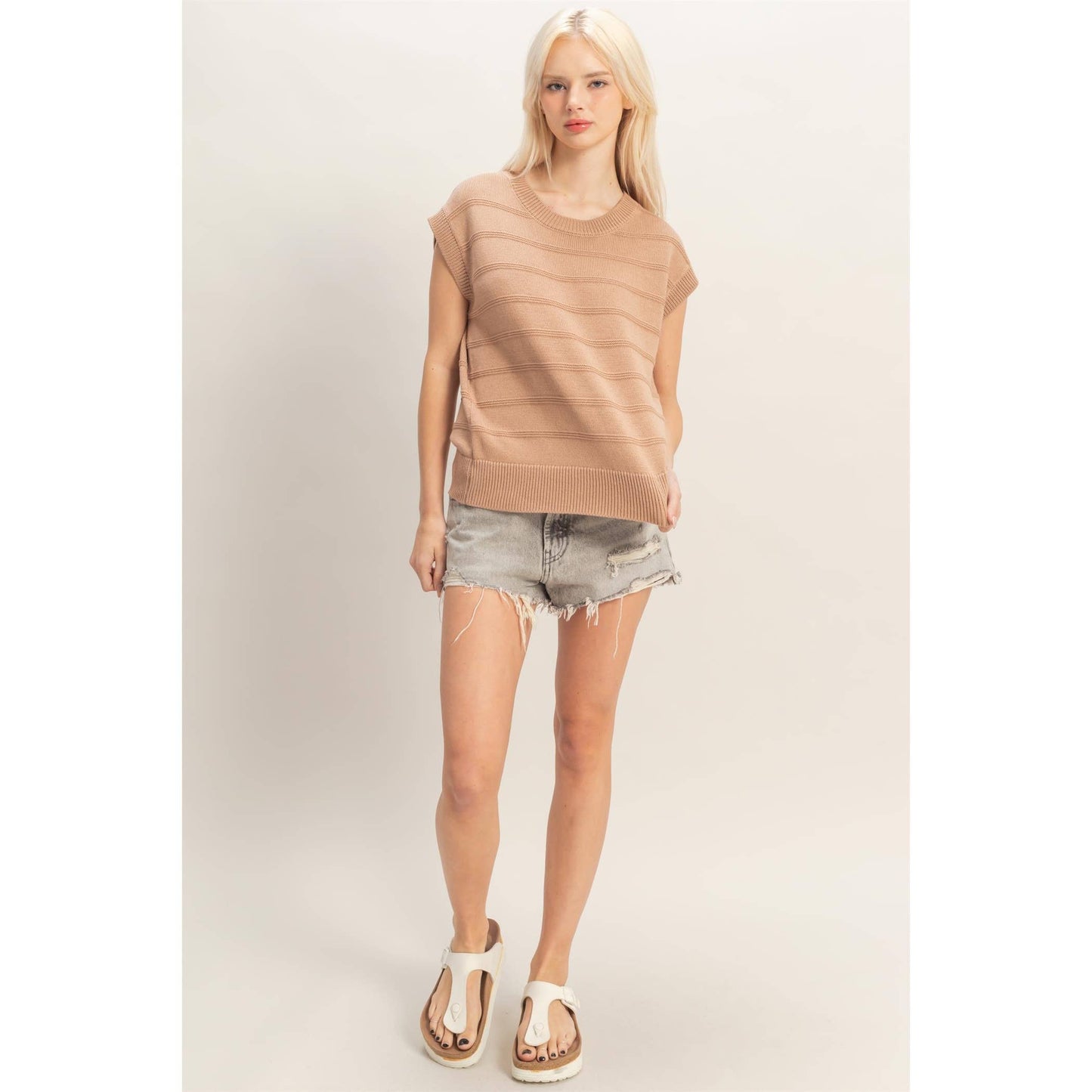 Textured Round Neck Dolman Sleeve Top