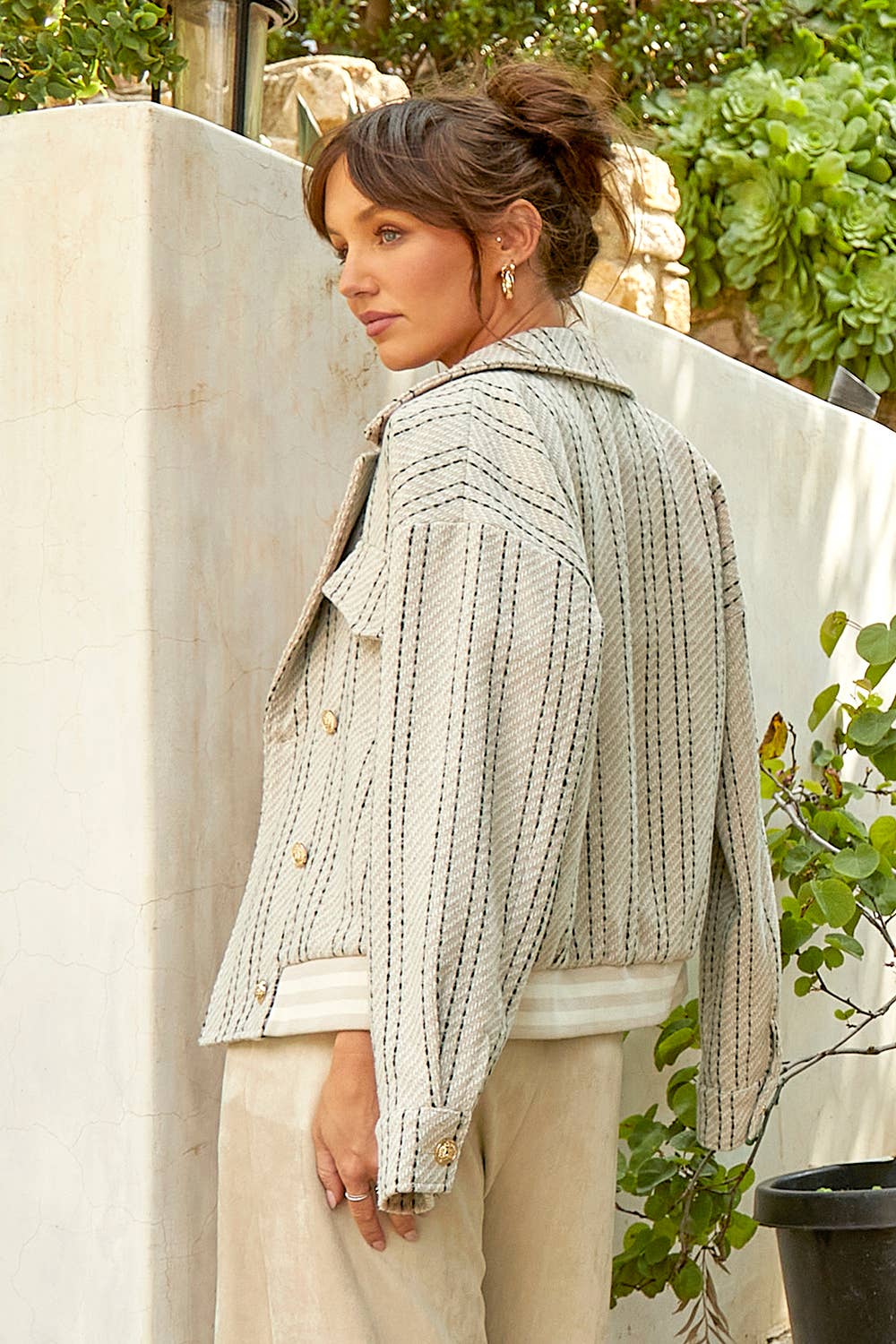 Mystree Stripe Bomber Jacket