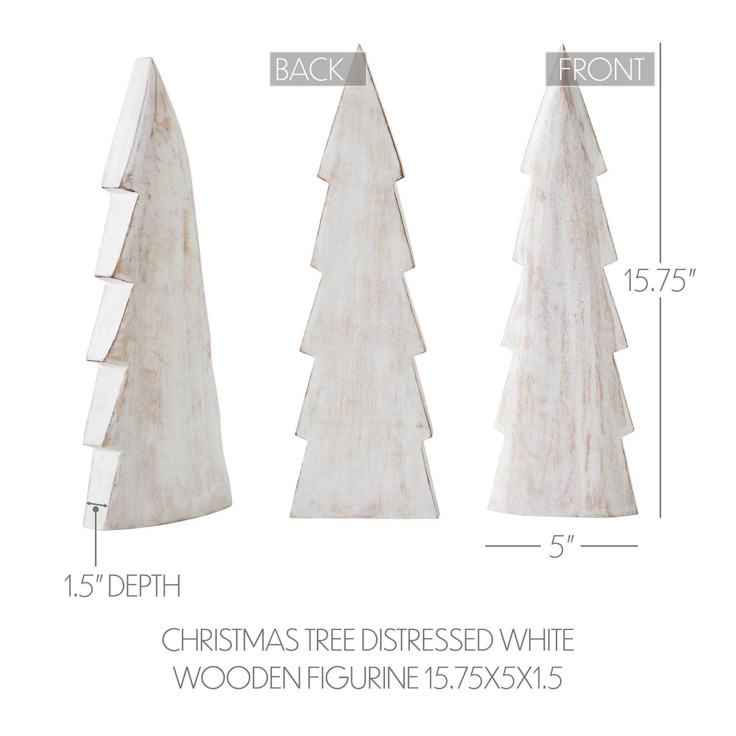 Christmas Tree Distressed White Wooden Figurine 15.75x5x1.5