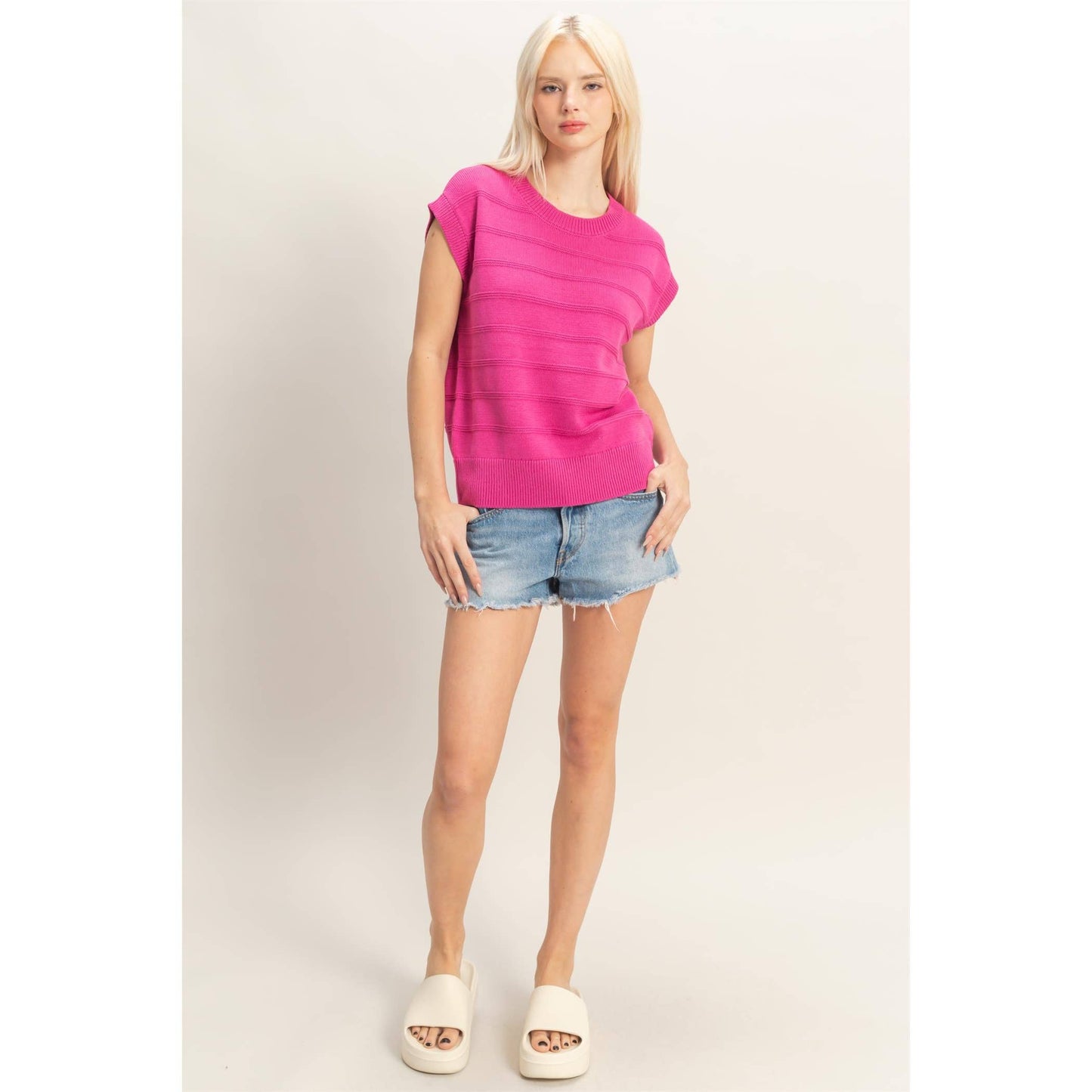 Textured Round Neck Dolman Sleeve Top