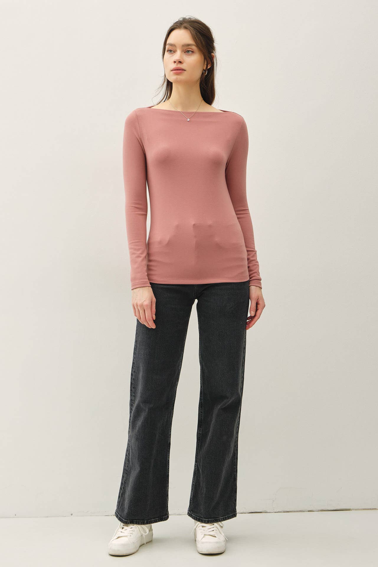 BASIC BOAT NECK LONG SLEEVE KNIT TOP
