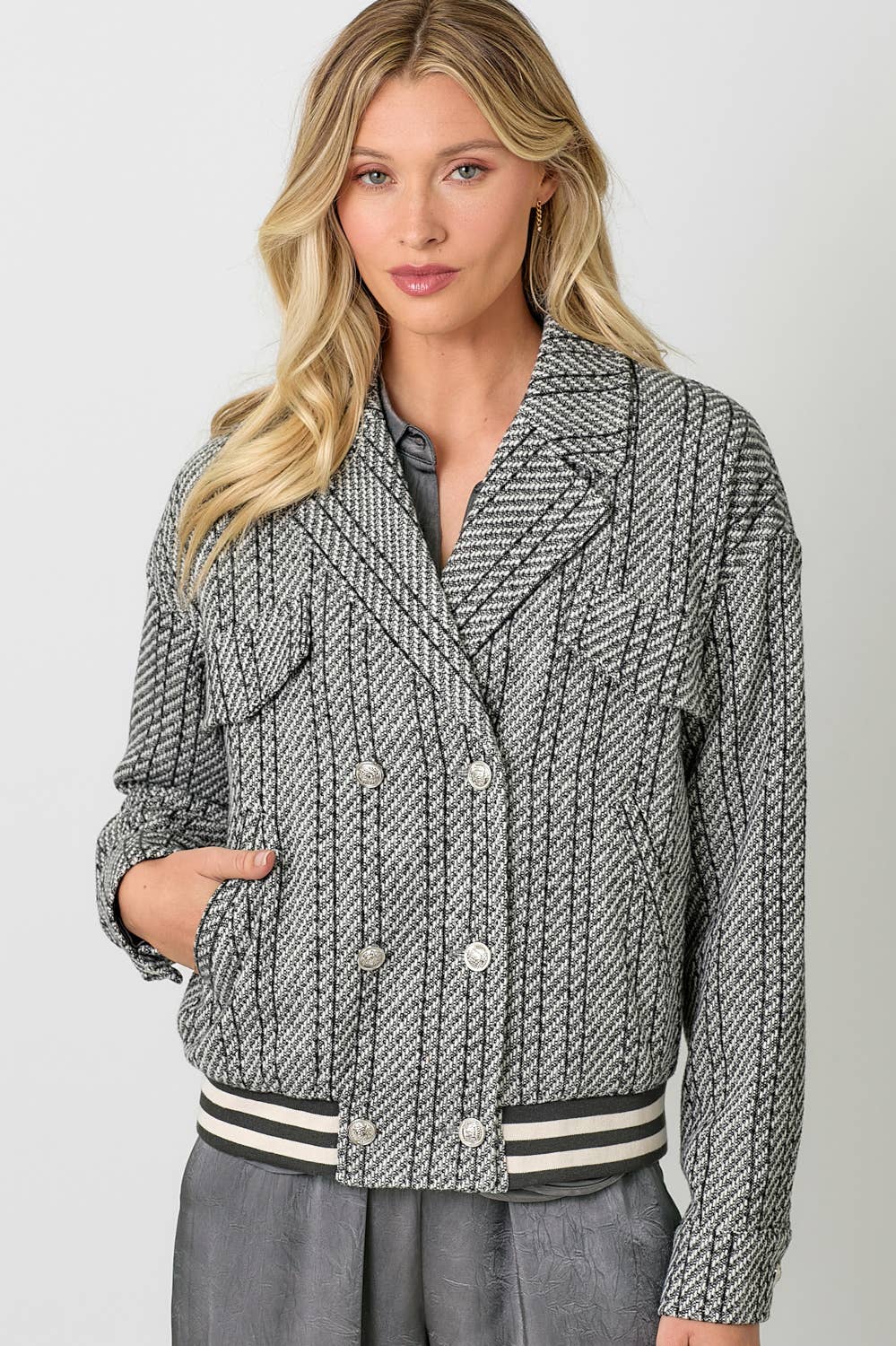 Mystree Stripe Bomber Jacket