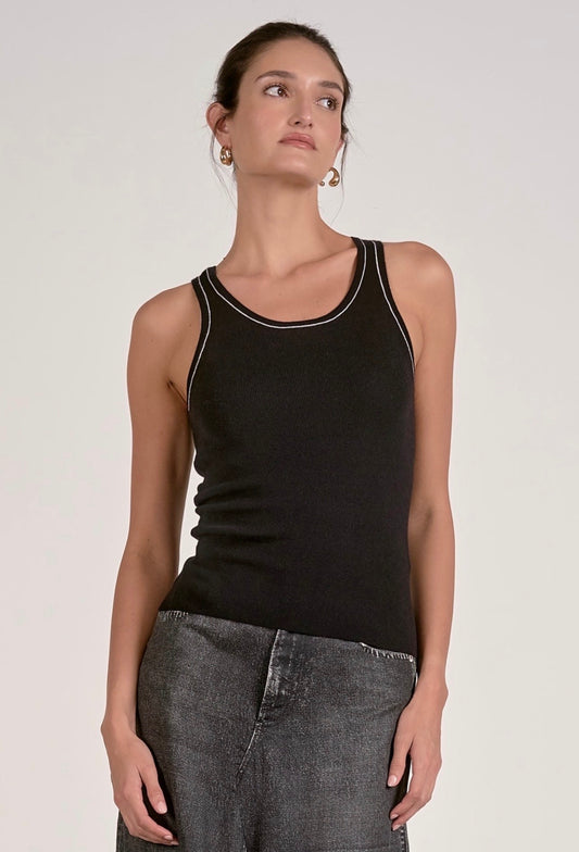 ELAN-  Contrast Tnk Top/BLK