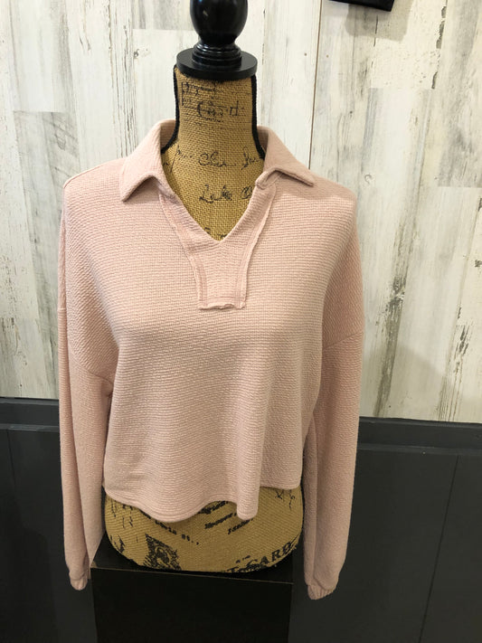 Charlotte Avery 13477 Rose Long Sleeve Waffle Knit Raw Edge Top