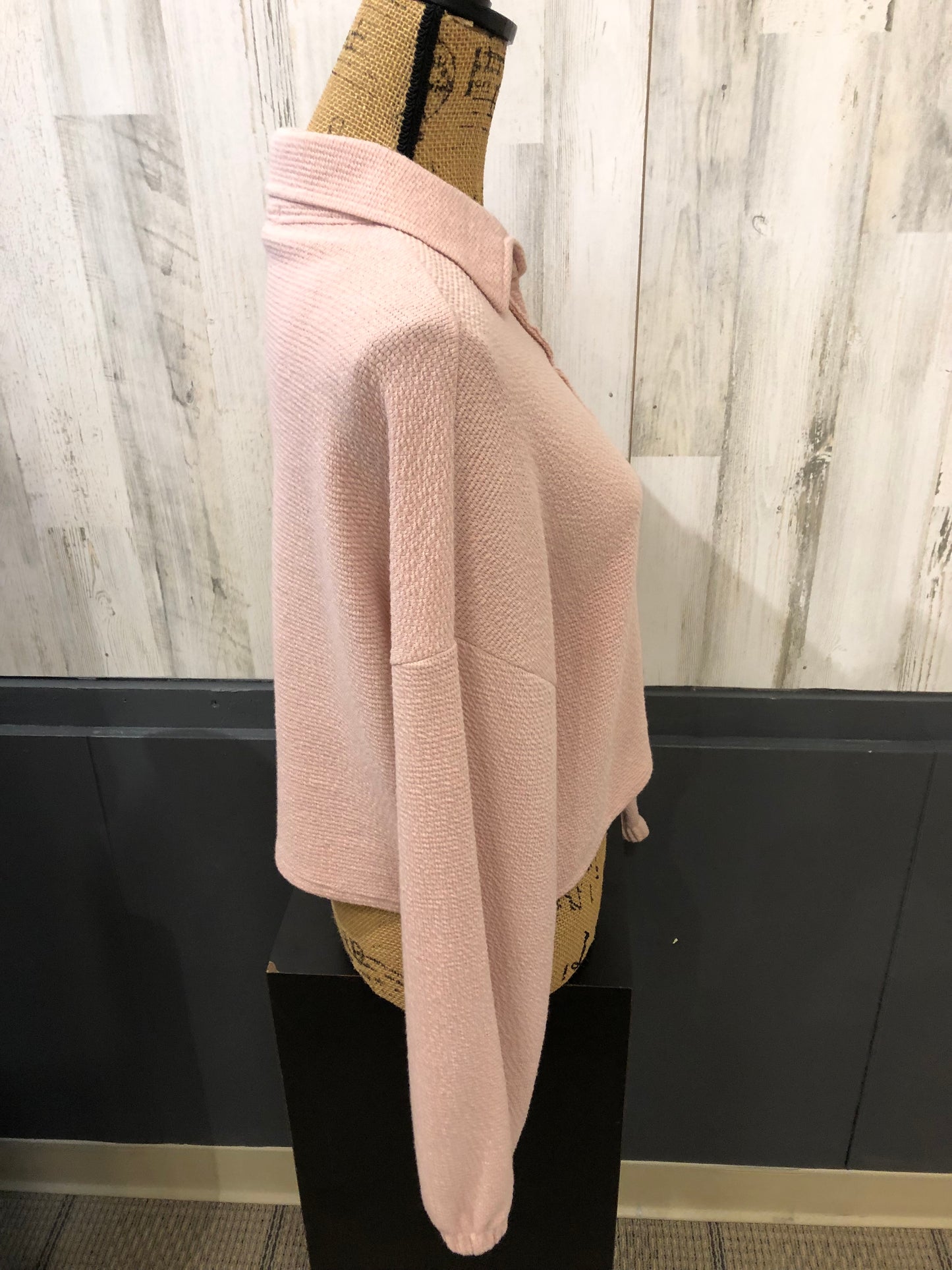 Charlotte Avery 13477 Rose Long Sleeve Waffle Knit Raw Edge Top