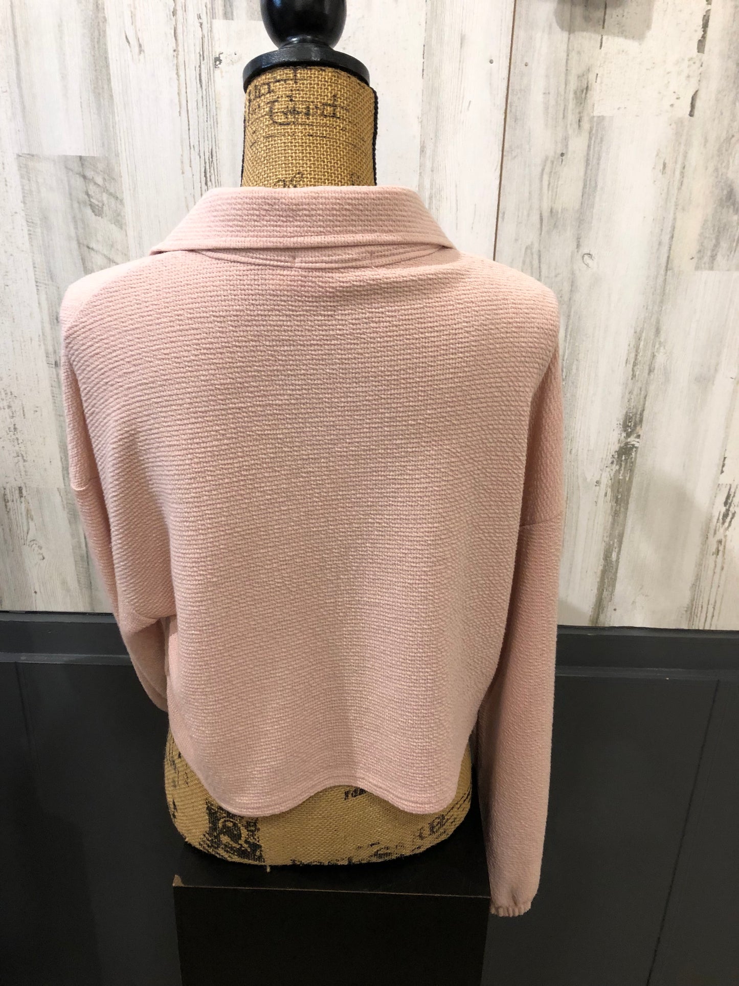 Charlotte Avery 13477 Rose Long Sleeve Waffle Knit Raw Edge Top