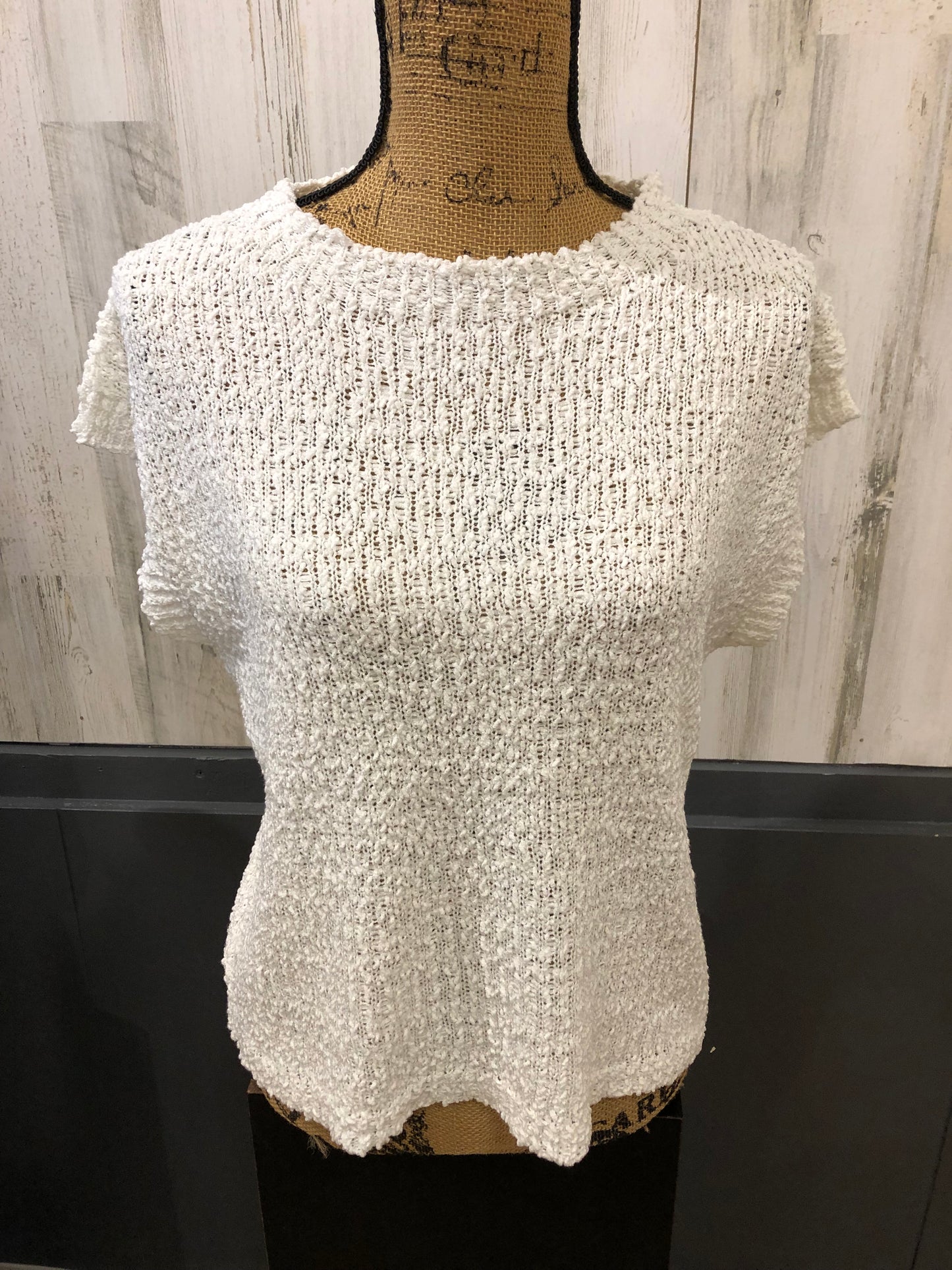 Hem & Thread WHITE LOOSE KNIT SWEATER SHORT SLEEVE TEE 36254