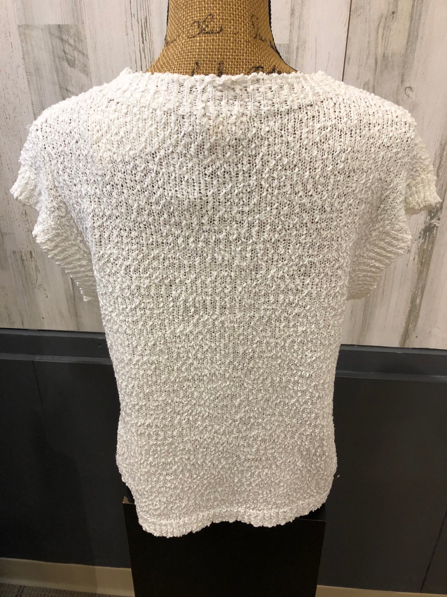 Hem & Thread WHITE LOOSE KNIT SWEATER SHORT SLEEVE TEE 36254