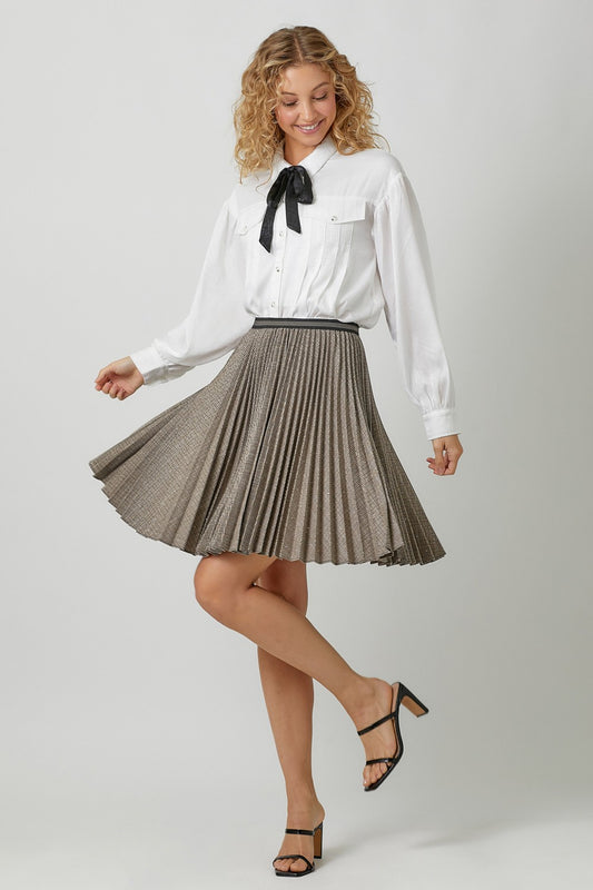 Mystree Sparklets Pleated Skirt - Mocha