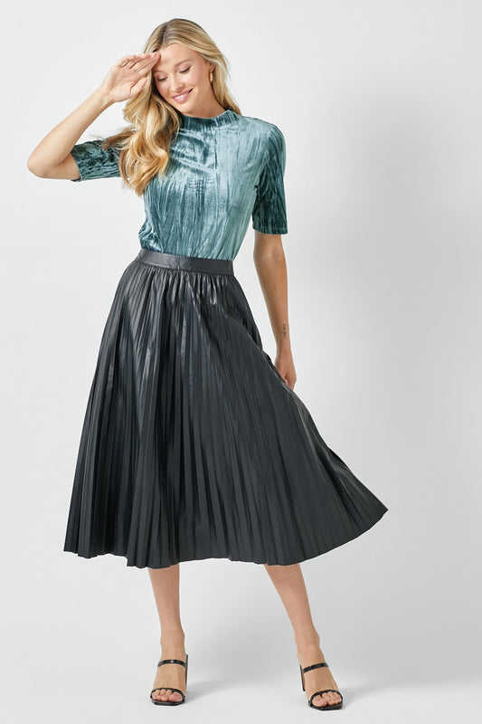 Mystree Leather Pleated Skirt - Black