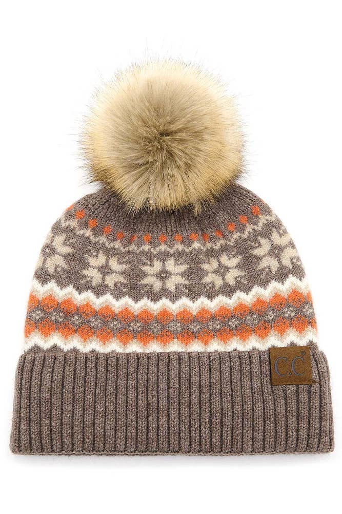 C.C Nordic Fair Isle Pom Beanie Hat
