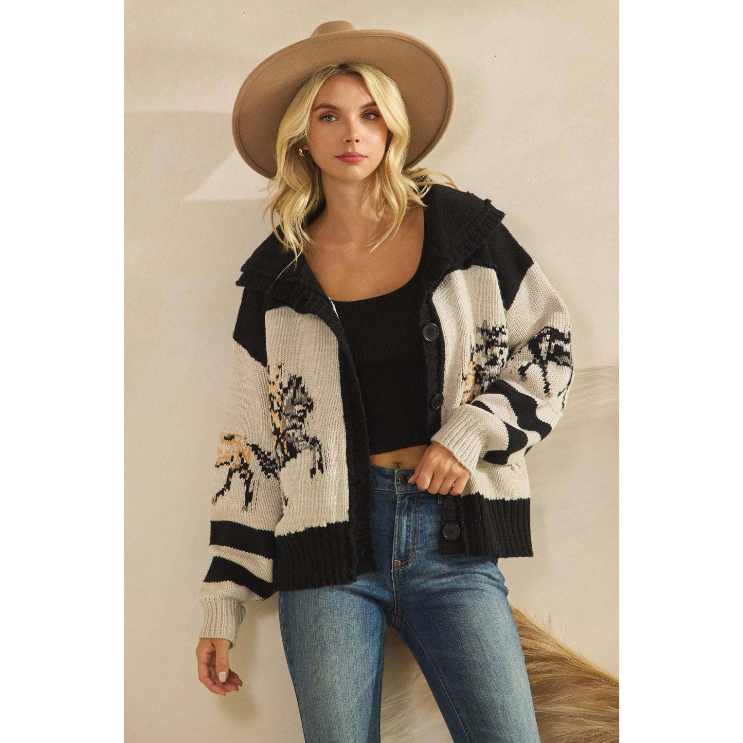 Horse Graphic Cardigan Sweater By Veveret