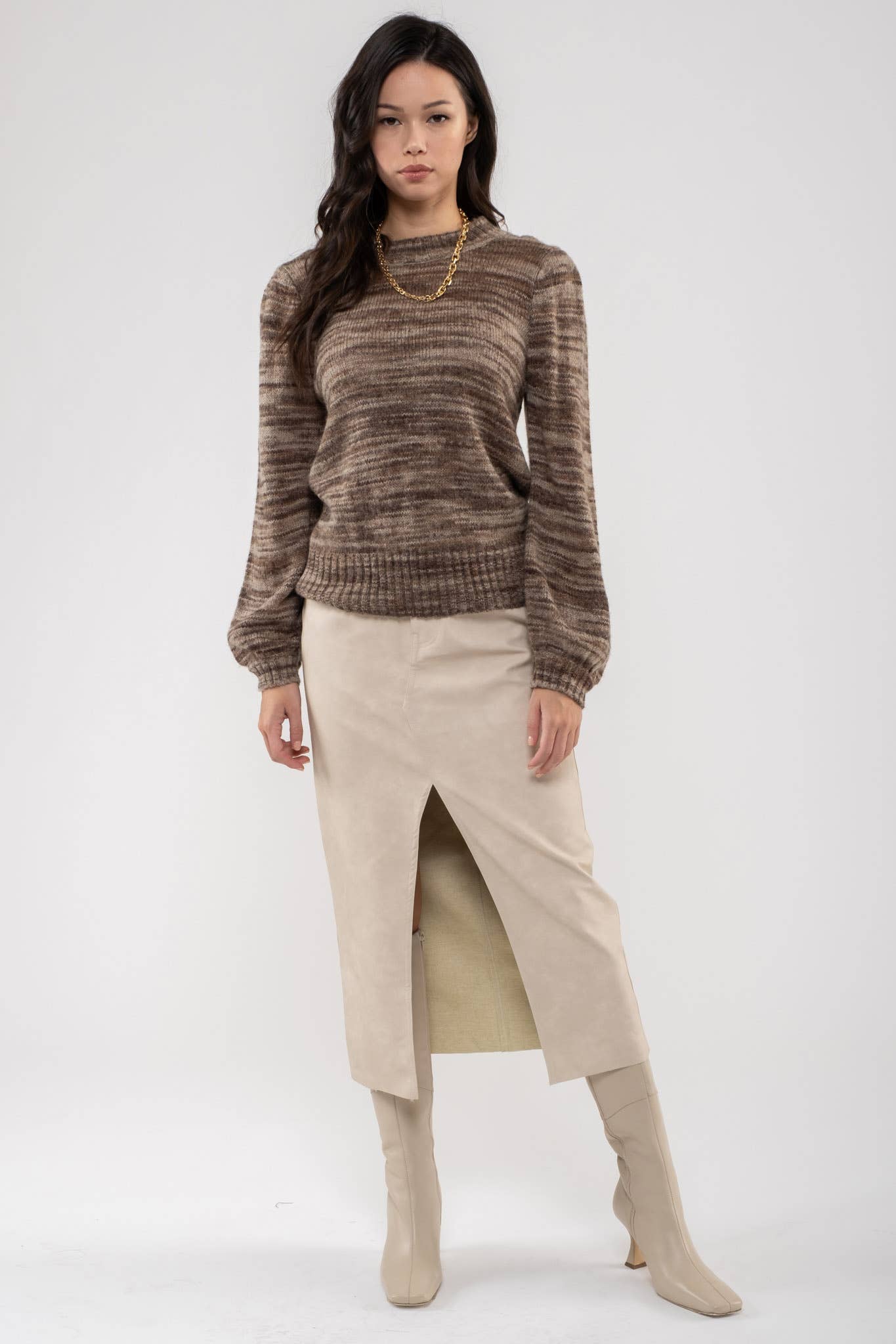 MOON RIVER MULTI-COLORED HEATHER KNIT SWEATER