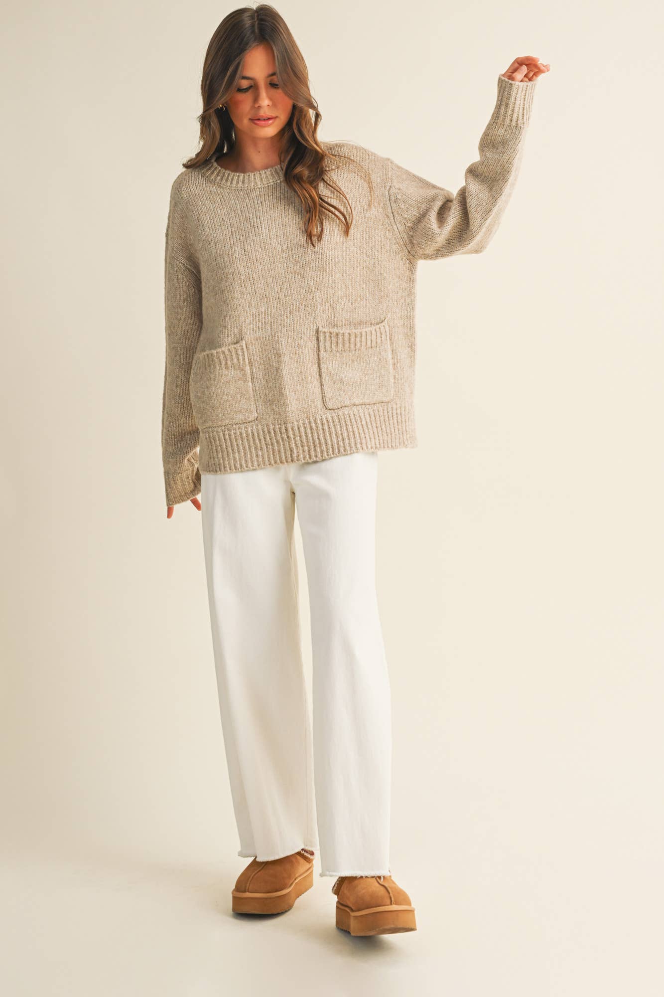 MUSTARD SEED FRONT PATCH POCKET SWEATER TOP