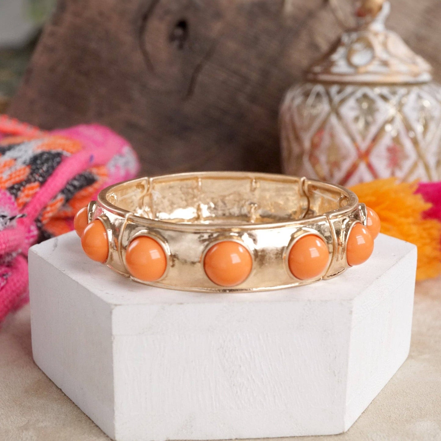 Eternity Statement Bangle Gold Tone Red Blue Brown Green Black Pearl