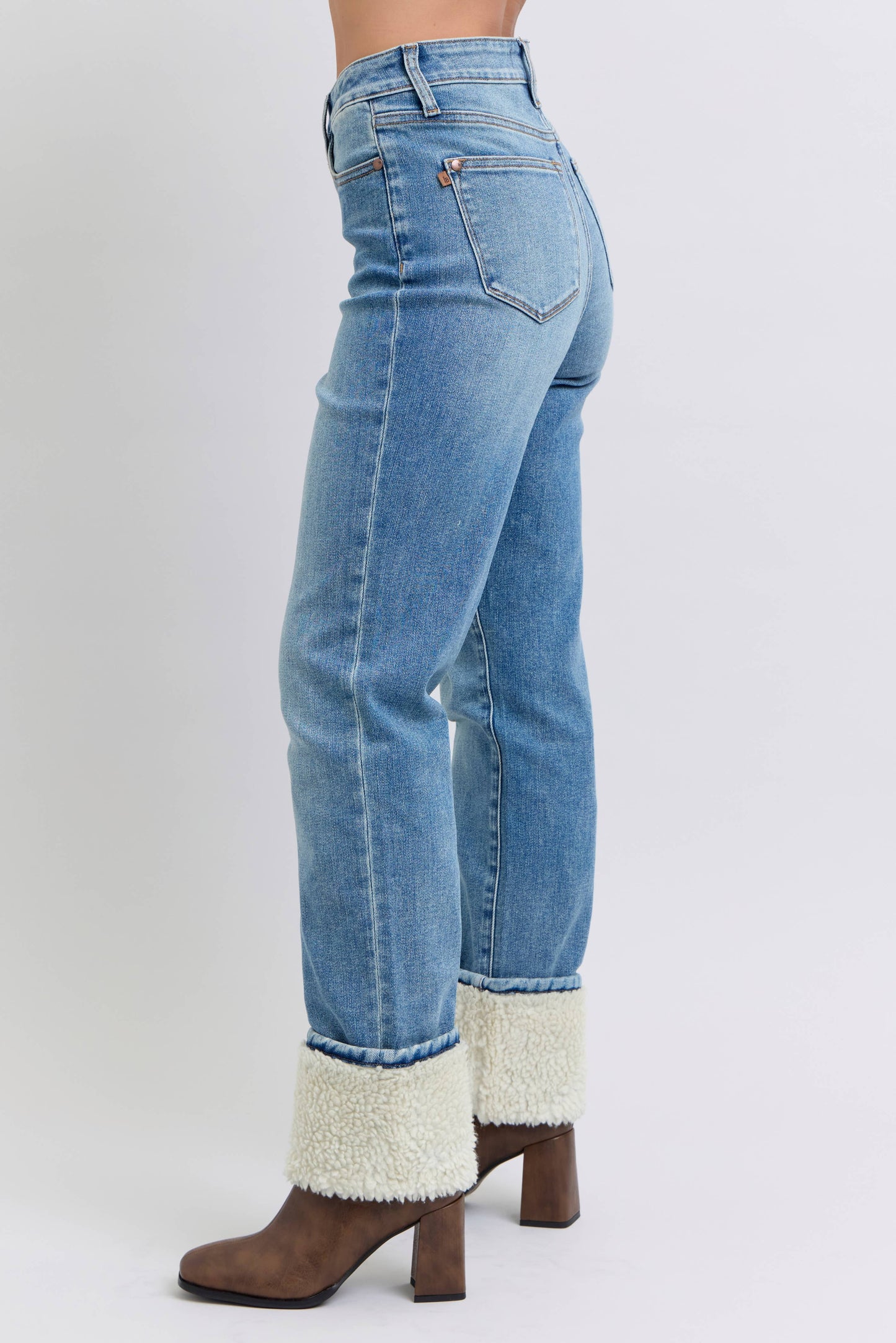 Judy Blue High Waisted Shearling Cuff Straight