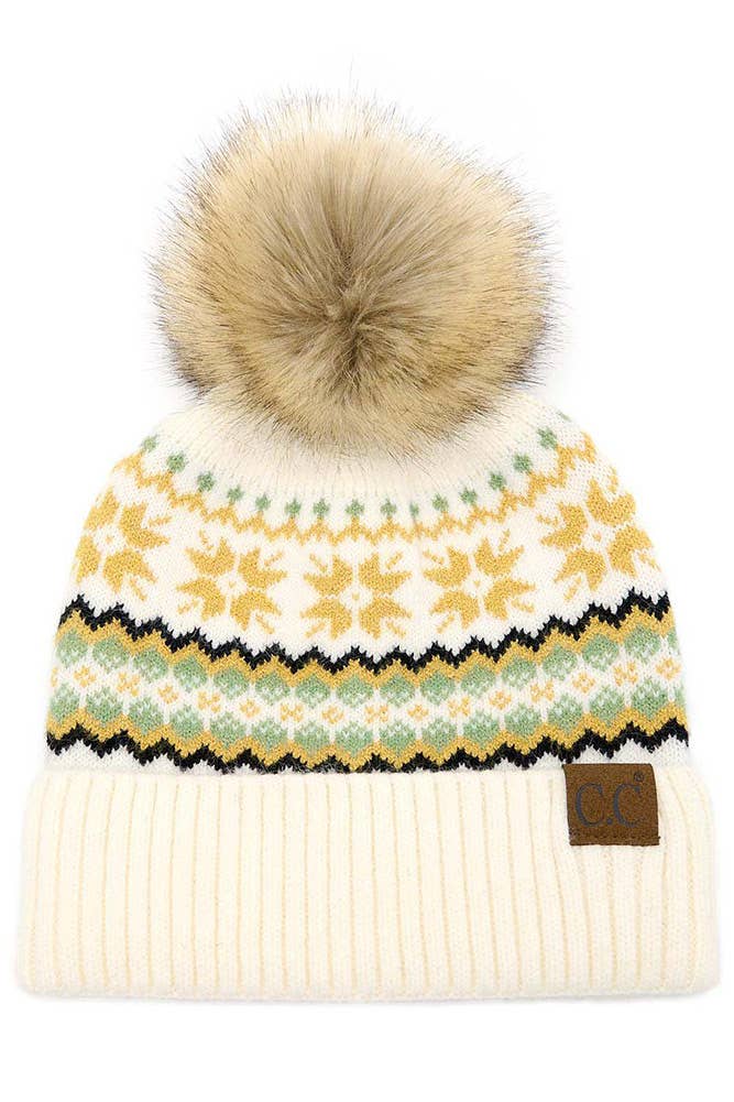C.C Nordic Fair Isle Pom Beanie Hat