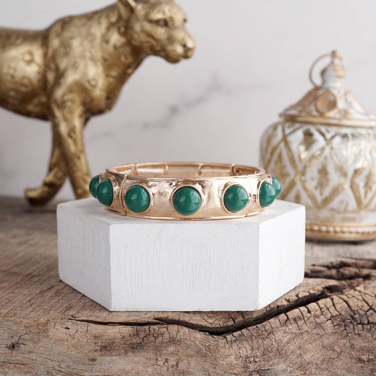 Eternity Statement Bangle Gold Tone Red Blue Brown Green Black Pearl