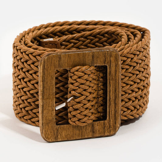 Wooden Square Buckle Braided Belt