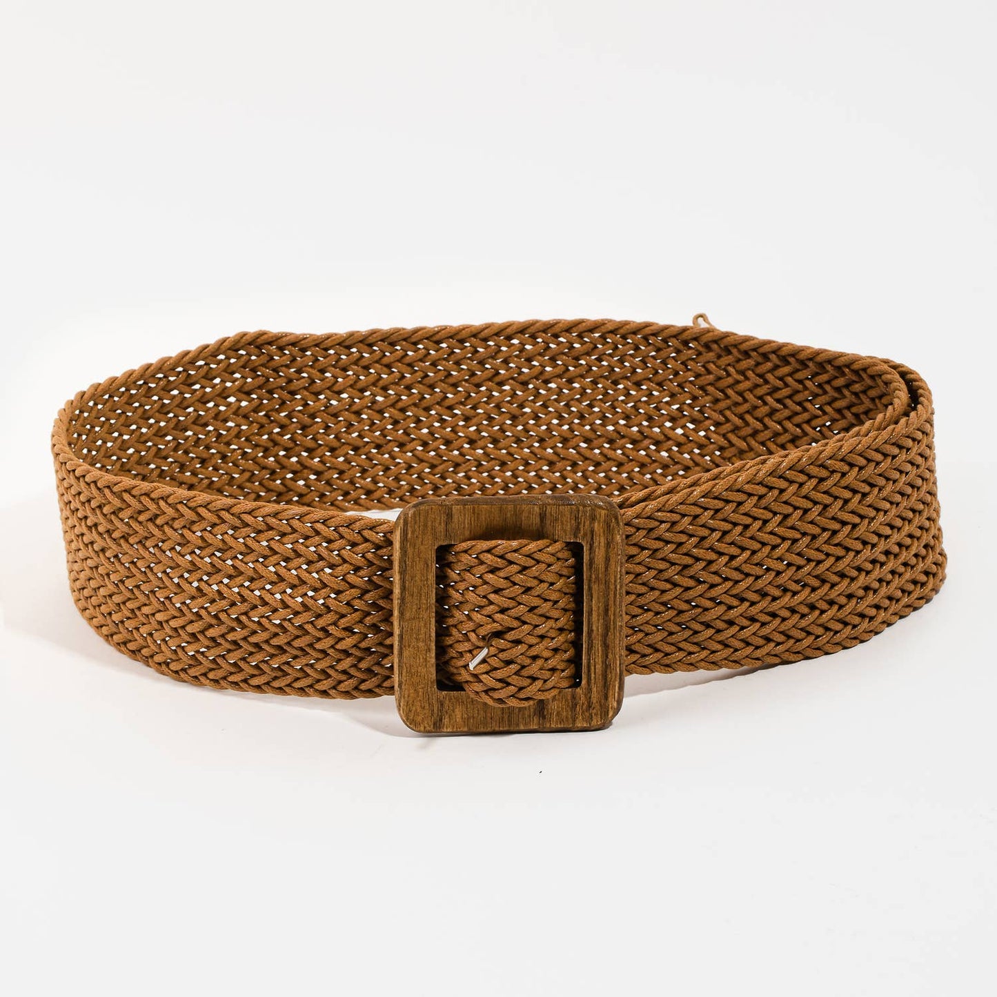 Wooden Square Buckle Braided Belt